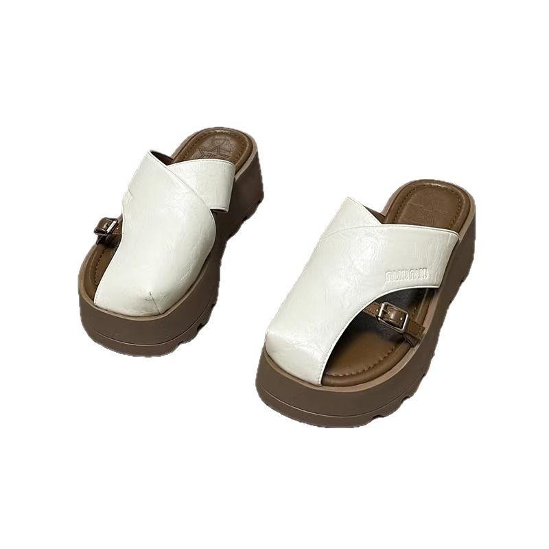 Wear 2025 New Roman Slippers Women's Summer Muffin Heightened Thick Bottom High-end Explosion Baotou Sandals Summer