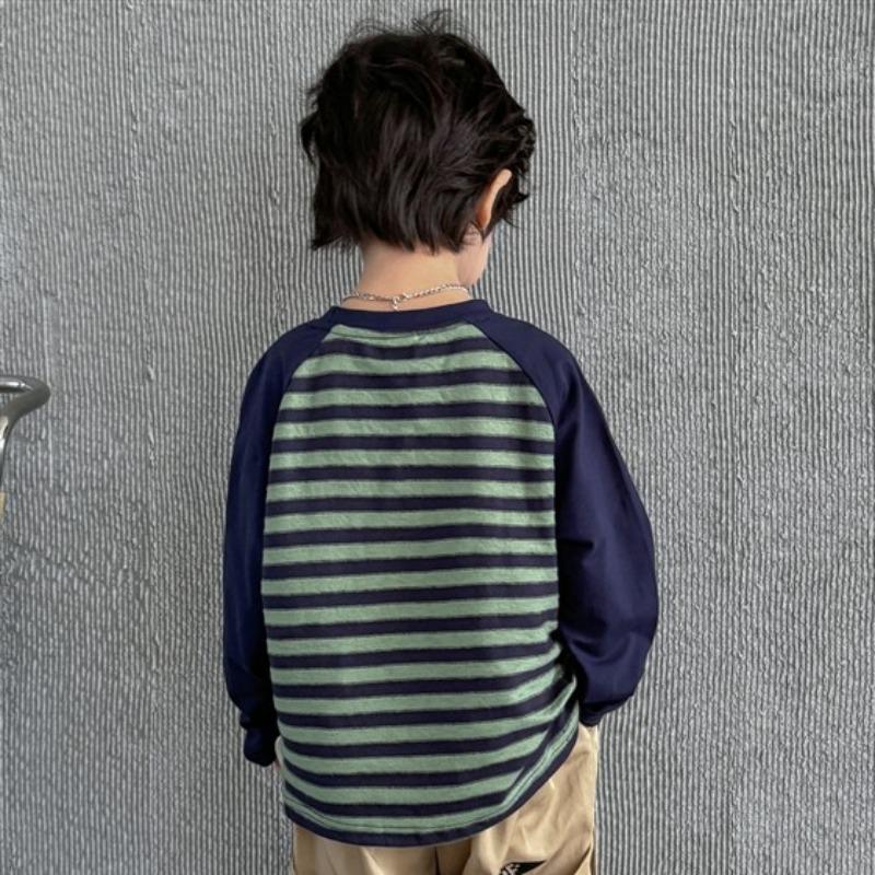 Spring and Autumn Boys New Raglan Sleeve Striped Long Sleeve T-shirt