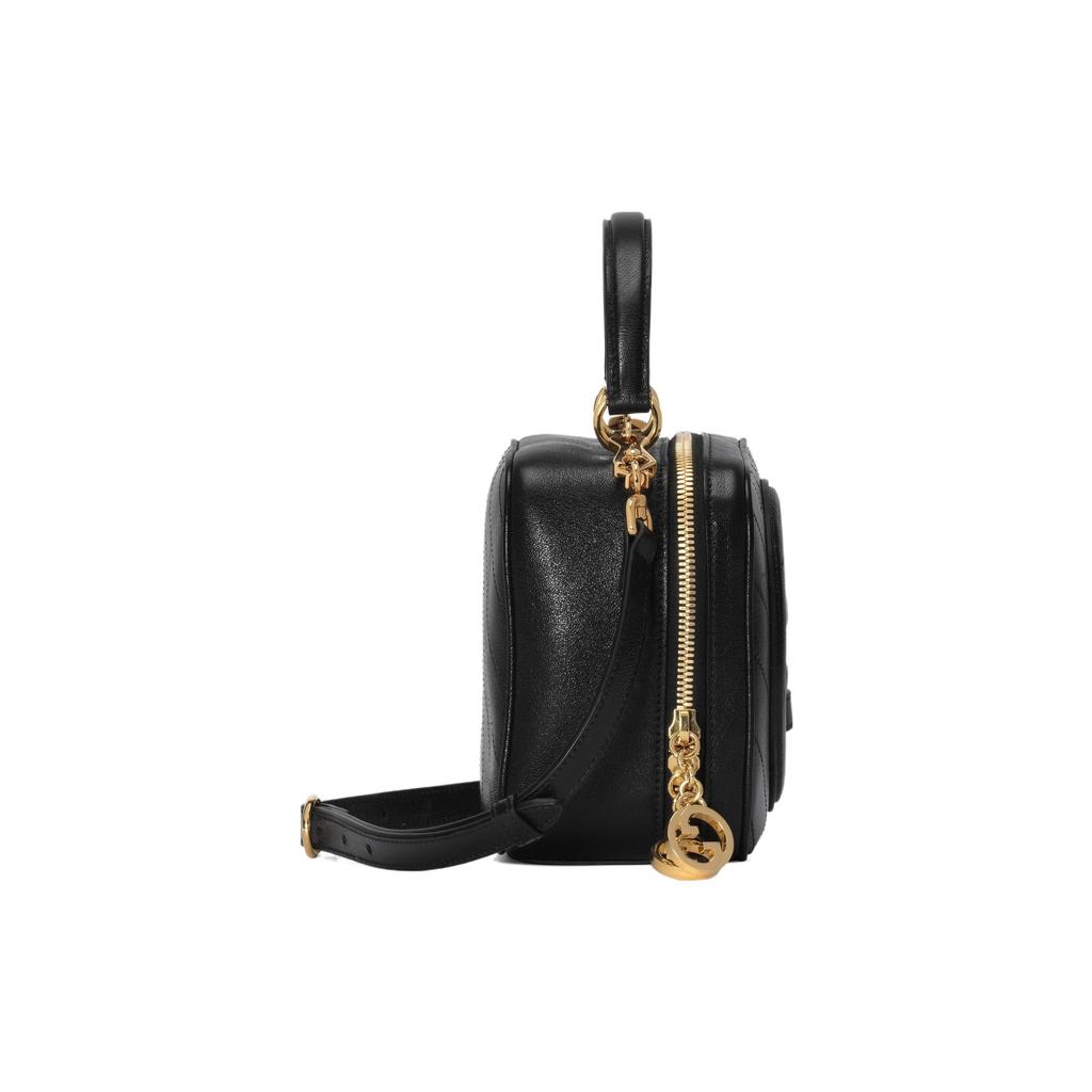 Gucci Blondie Runde Ineinandergreifende Doppel-G Reißverschluss Leder Schulter Crossbody Handtasche Damen Handtaschen Schwarz 744434-1IV0G-1000