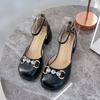 Nuovi Sandali Donna Estate Nuovi All-Match Tacco Spesso Francesi Strass Mary Jane Scarpe Singole Donna Punta Quadrata Scarpe con Tacco Sandali