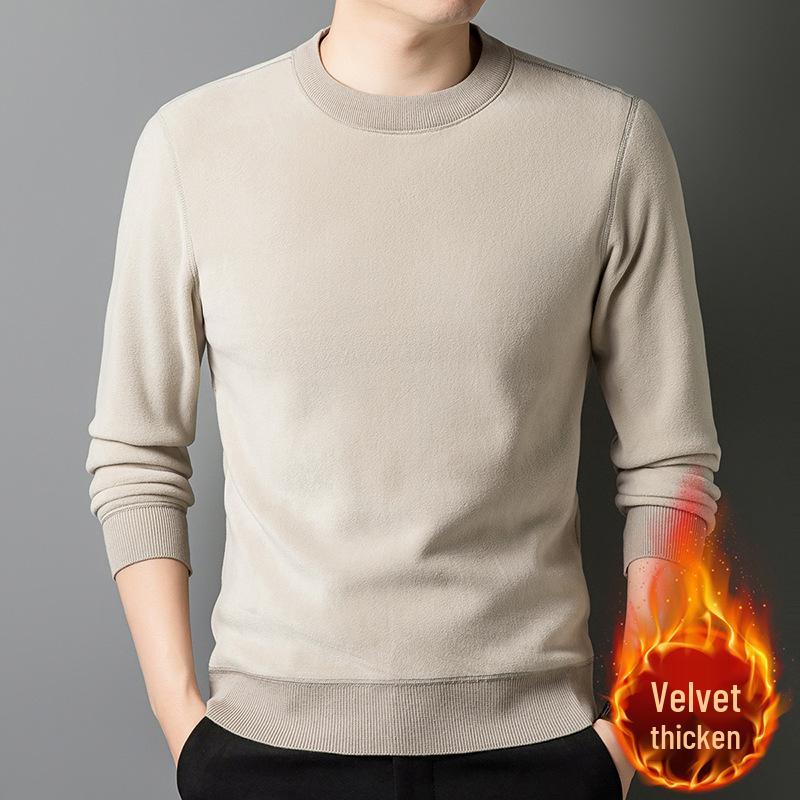Men's Winter Fleece Thicken Hoodie - Round Neck, Plus Velvet, Long Sleeve Base Layer Sweater