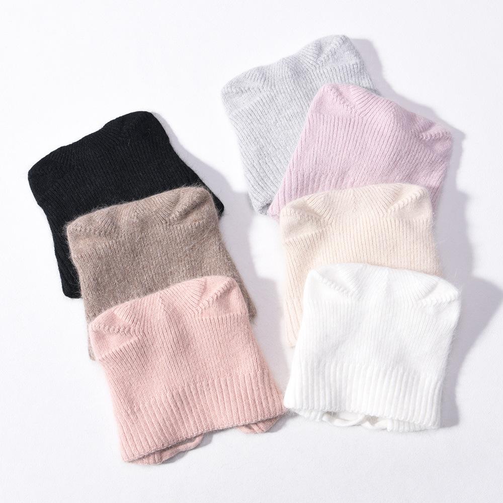 Solid color Angora long rabbit hair lace-up cat ear hat warm wool hat knitted hat windproof ear protection