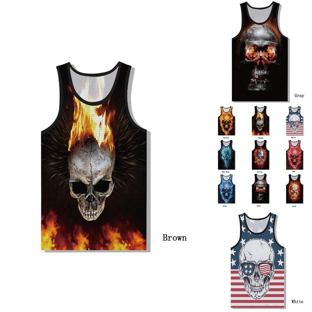 Premium Quality Graphic 3d Print Skull Mens Gym Muscle Vest Shirt Sport Fitness Tank Tops
