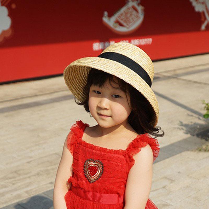 Children's Bucket Hat Dome Wide Brim Summer Hat Sun Hat Ribbon Bowknot Lace Up Beach Hat Girl Cap Sun Protection Caps Straw Hat