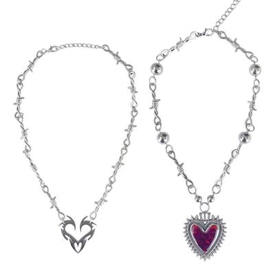 Fashion Gothic Thorn Heart Charm Choker Necklace for Women Men Hip-hop Punk Metal Chain Neckwear Fashion Party Jewelry