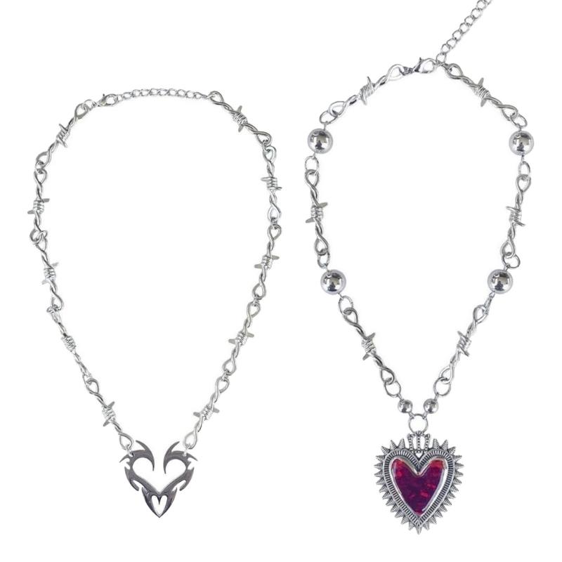 Fashion Gothic Thorn Heart Charm Choker Necklace for Women Men Hip-hop Punk Metal Chain Neckwear Fashion Party Jewelry