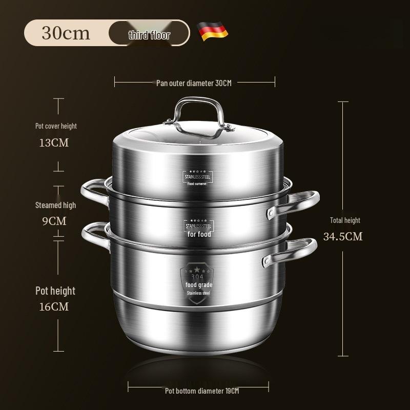 Huajida Stainless Steel Three-Layer Steamer Basket for Induction and Gas Stoves