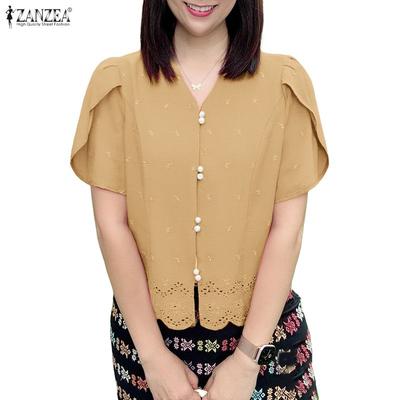 Women Casual V-Neck Summer Short Sleeve Blouse