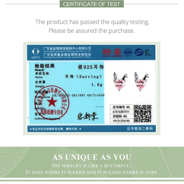 WOSTU Pendientes de plata de ley 925 con forma de orejas de conejo y liebre, con circonita y corazón rosa, para mujer.