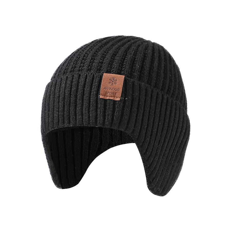 Ear Protection Knitted Hat Men's Wool Thick Big Head Warm Hat Sleeve Cap