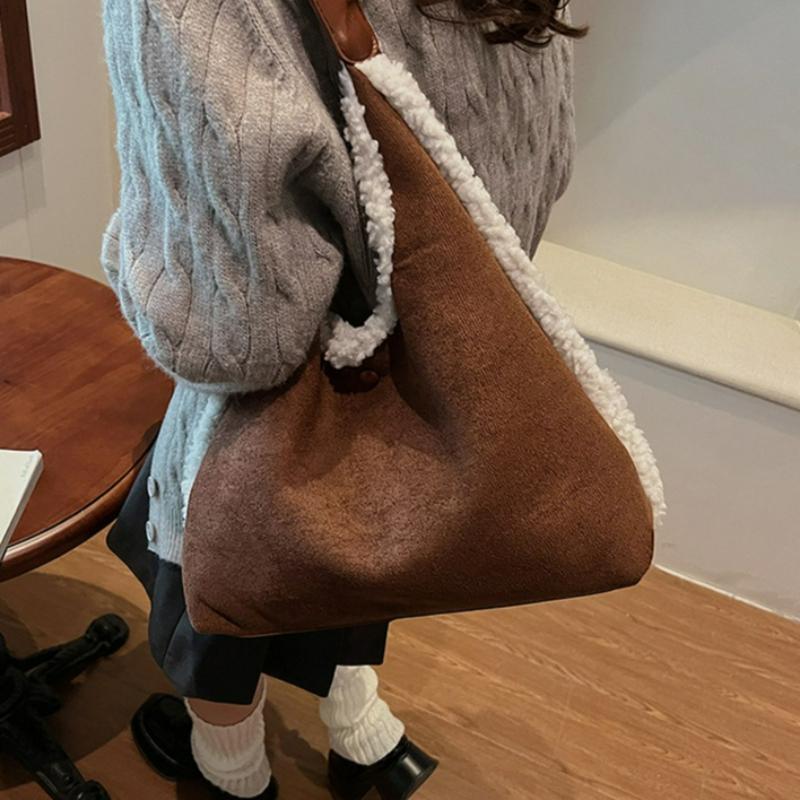 Korean Style Fashi Shoulder Bag Large Capacity Simple Suede Handle Bag for Women Comfortable and Versatile Texture Storage Bag