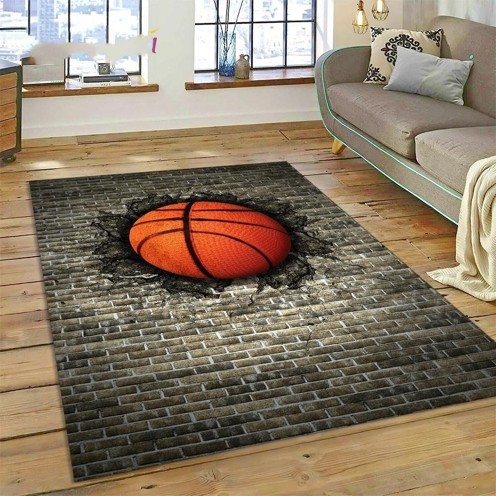 Basketball Court Frame Rug Cartoon Kids Play Mat Non Slip Floor Rug for Bedroom, Living Room Playroom Decor