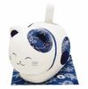 Chirimen Silk Jananese Cat Solar Powered Maneki Neko Indigo Version Statue