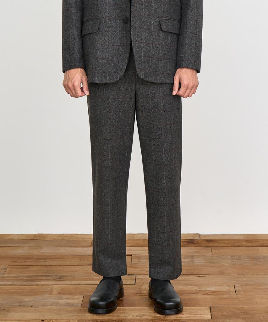 PRAIRIE Wool Herringbone Check Wide Slacks (Charcoal)