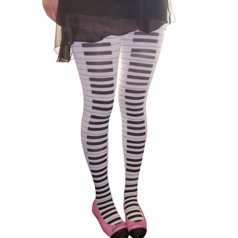 Whimsy Cute Printed Opaque Tights Stockings for Women Japanese Elegant Gothic Grunge Patterned White Pantyhose Leggings