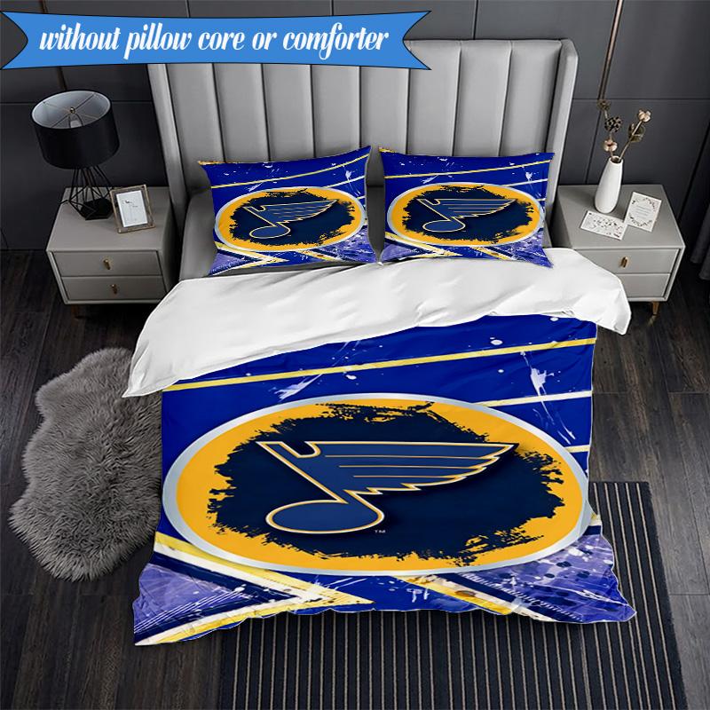 3PCS Louis Blues Hockey Team Bedding Set,Including 1pc Duvet Cover And 2pcs Pillowcases Perfect for Bedroom, Dormitory, Fan Christmas Gift