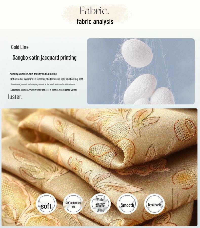 Elegant Golden Qipao-Style Dress: Silk Brocade with Gold Thread