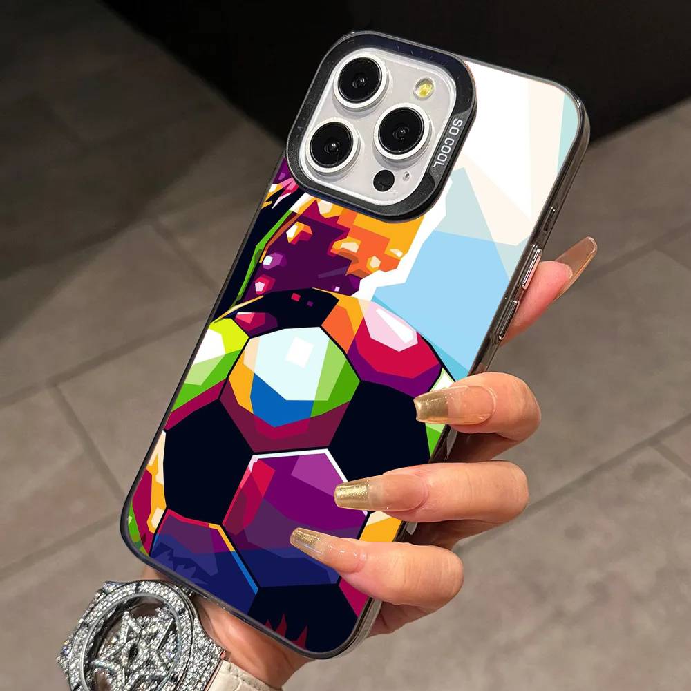 Football A-Art Phone Case For iPhone 17,16,15,14,13,12,11 Plus,Pro Max,XS,Colorful Silver Phone Case Funda Cover