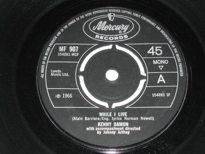 7-Zoll Schallplatte KENNY DAMON - While I Live MF907 Mercury 1966 UK Pop Gebraucht