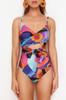 Women's New Season Swimsuit Floral Patterned Double Breasted Tied Normal Leg Swimsuit