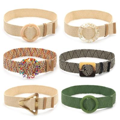 Adjustable Buckle Waist Belt Women Elastic Belt Plastic Weave Braided Belt Wide Waistband Plastic Straw Vintage Bohemia