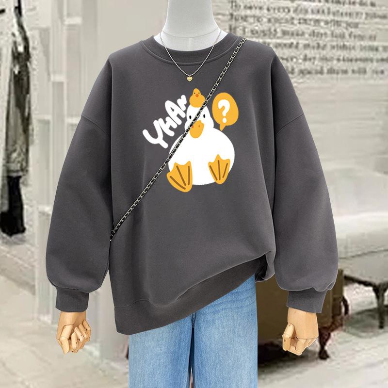 2025 autumn and winter new crew neck design cartoon fashion versatile velvet thickened sweater women's base