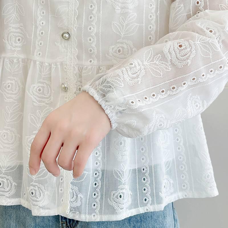 Elegancka Moda Damska Koronkowa Koszula Nowy Kwadratowy Kołnierzyk Luźny Haft Długi Rękaw Bluzka Panie Plus Size Wiosna Jesień Szydełkowa Casualowe Topy