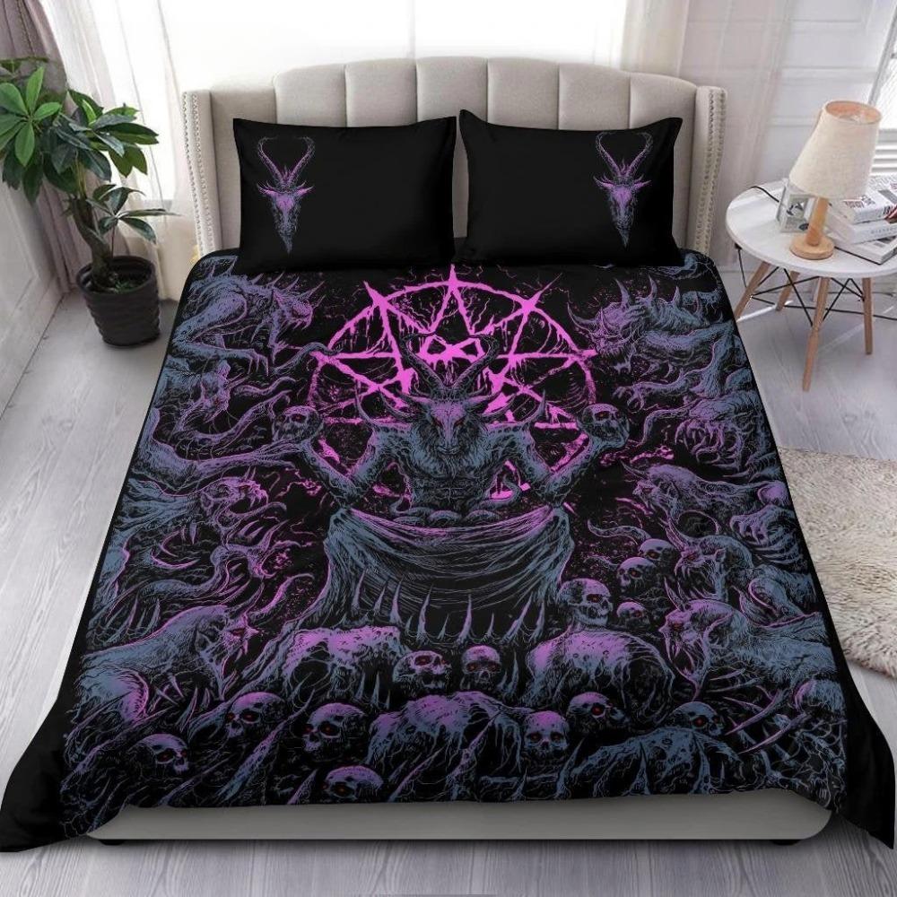 Skull Skeleton Satanic Goat Skull Bedding Sets Night Blue Satanic ,Children's Birthday GiftTeenagers adulte  Duvet Cover