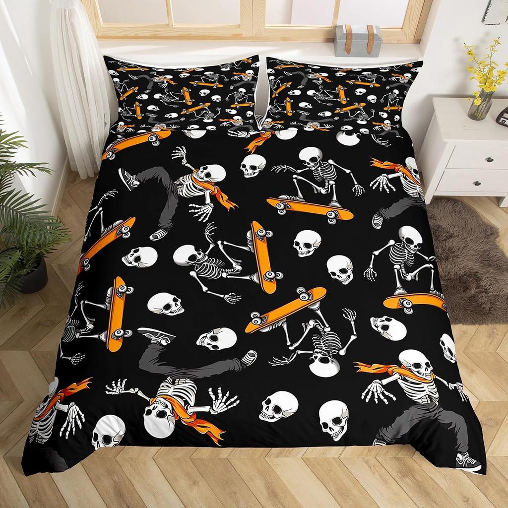 Comforter Happy Halloween Ghost Full Bedding Set For Boys Girl Spider Bat Black Cat Print Comforter Trick Or Treat Theme