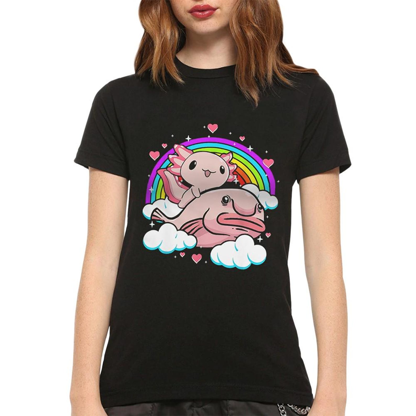 Axolotl and Blobfish Rainbow Funny T-Shirt, Men s and Women s Sizes (AXO-81100) 4XL