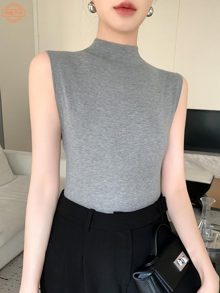 

Женская майка без рукавов облегающего кроя - Черный вязаный модный топ для весны/лета X-Large серый