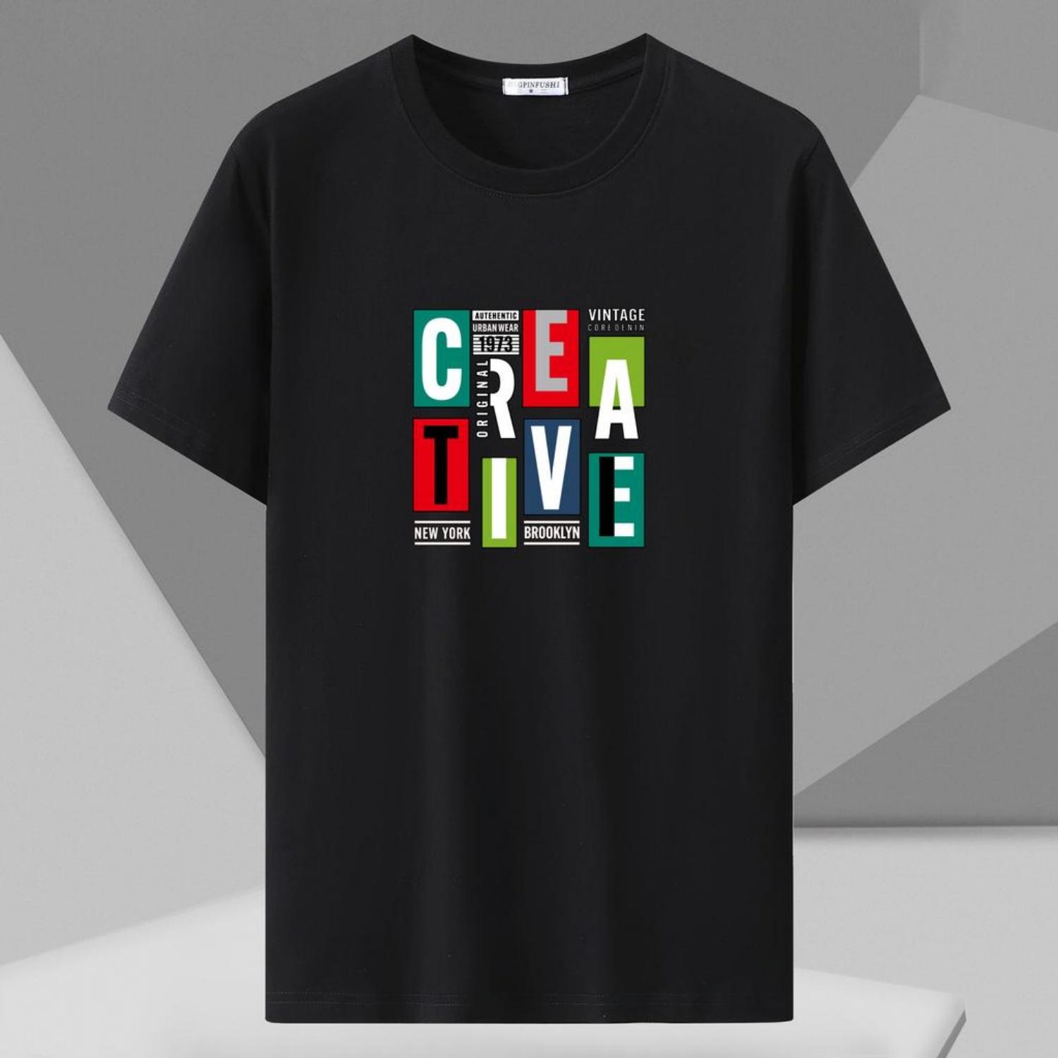 

Casual Comfort Fit Pure Cotton T-Shirt With Graphic Print Summer Loose Size Graphic Printed Slim Fit Casual Sports Round Neck Short Sleeved T-shirts XXXXXL