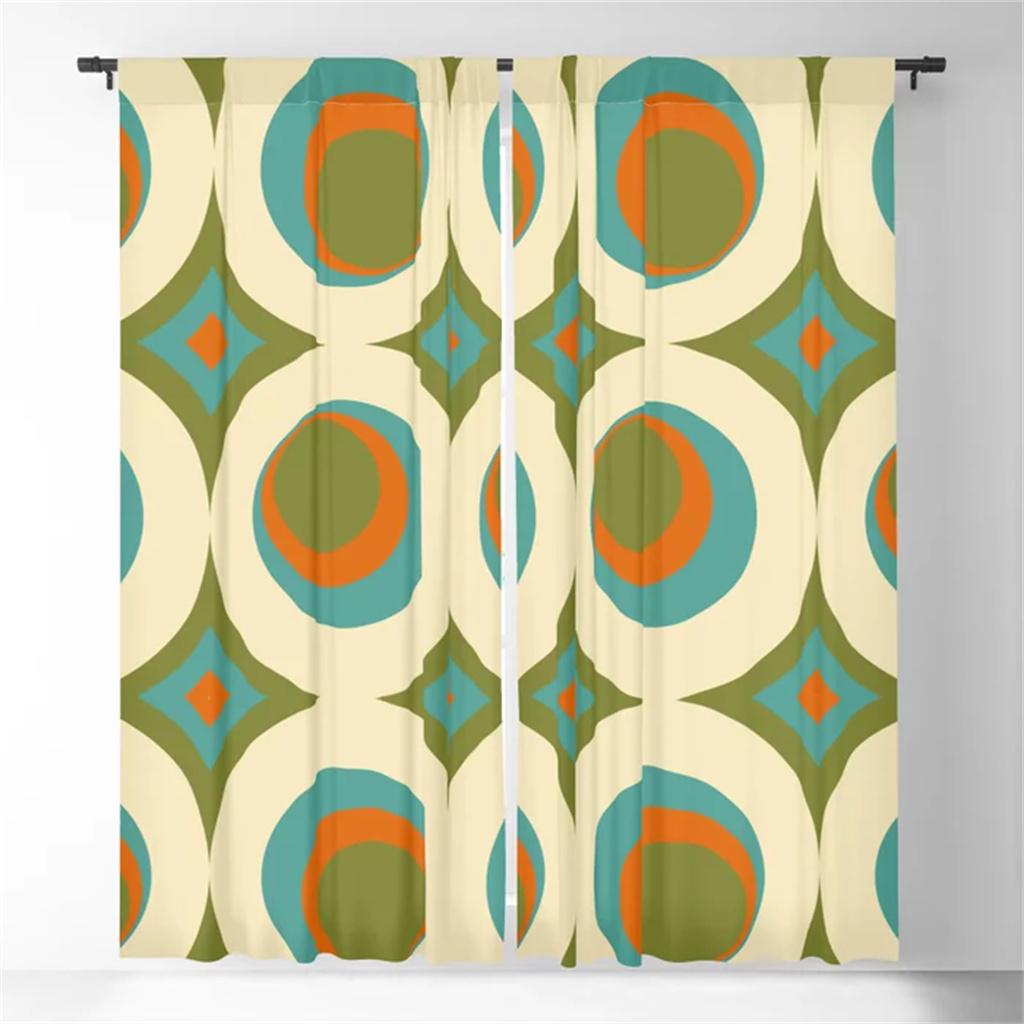 

Orange Mid-Century Modern Circle Blackout Curtains 3D Print Window Curtains for Bedroom Living Room Decor Window Treatments 100W130H(CM)40x51in&Grommet Top