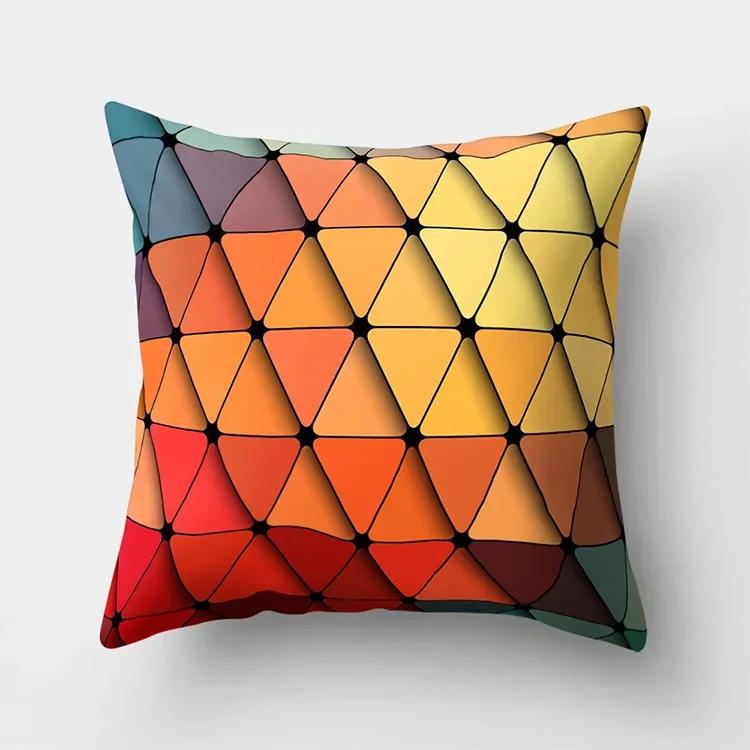 Rainbow Pillow Cushion, Multi-color Geometric Feathers, Polyester Home Decoration, Sofa Pillow 40544
