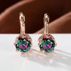Rose Gold Color Round Cut Pink Red Blue Rainbow Birthstone Drop Dangle Earrings Eight Claw Stud Hook Earrings Jewelry