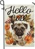 Fall Harvest Pug Garden Ags 12x18 Inch Double Sided for Outside, Hello Autumn Pumpkin Dog Standard Burlap Lawn Ags, Pupp EEL
