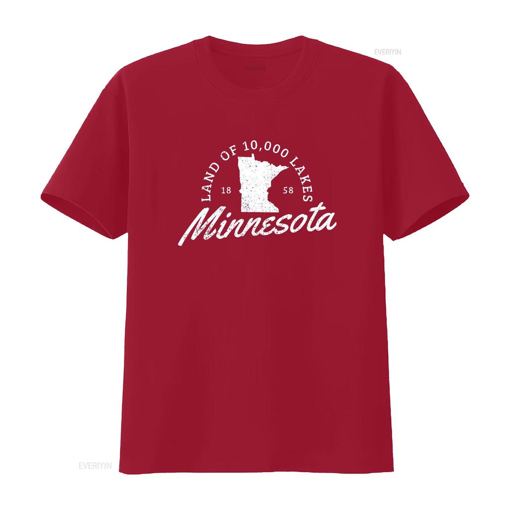 Minnesota Land Of The 10000 Lakes State Map Souvenir T Shirt Vintage Washed Stylish Stretched Casual Comfortable Slightly