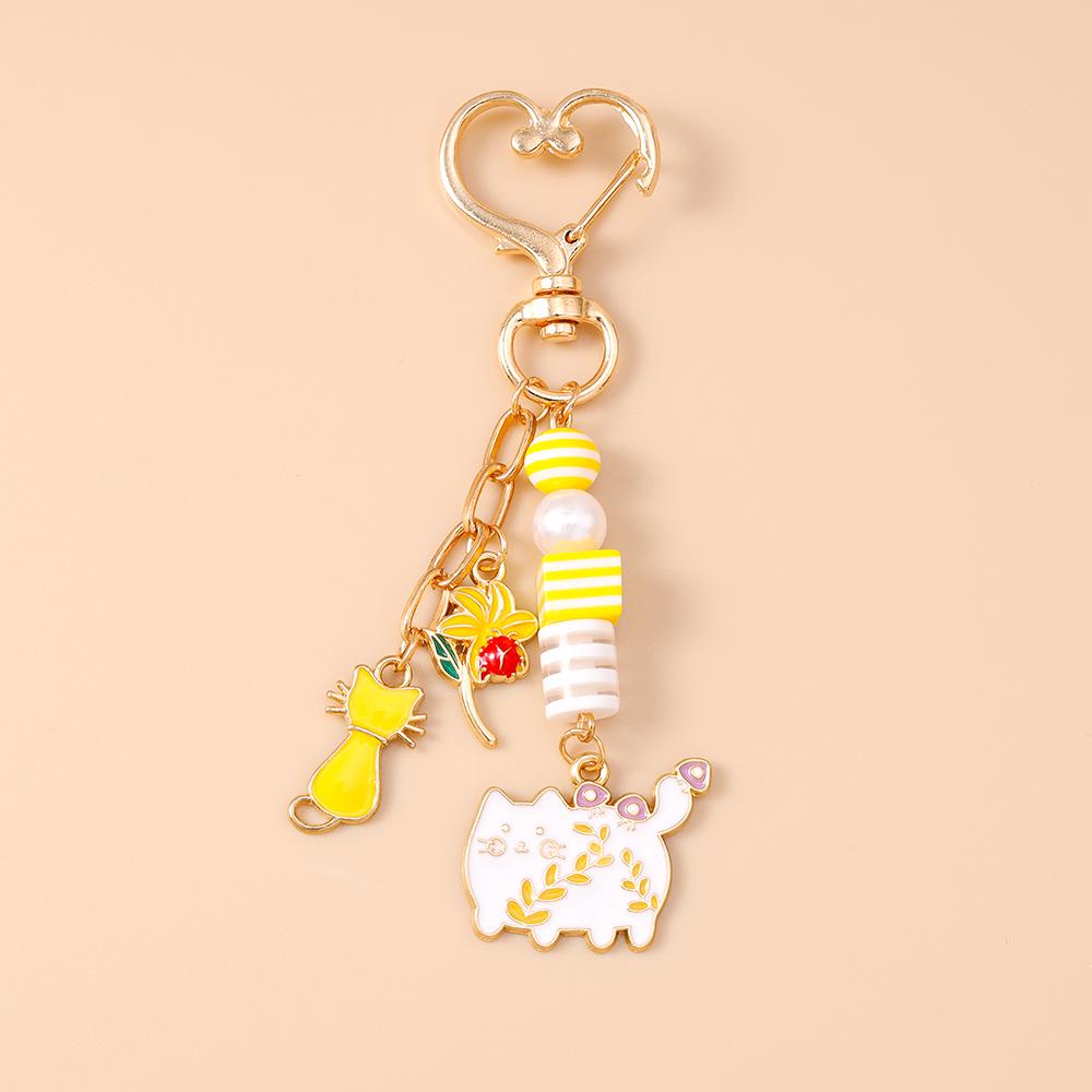 Süßer Emaille Tier Katze Schlüsselanhänger Damen Mädchen Blume Schlüsselring Anhänger für Handtaschen Dekoration DIY Schlüsselanhänger Schmuck Geschenke