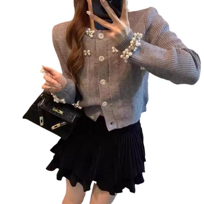 Premium Heavy Industry Beads Exquisite Knitted Cardigan Gentle Sweet Beautiful Women Sweater Autumn and Winter New