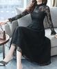 Sueeya Lace Long Ruffle Long Perfect for and Size M Women's Dress, Sleeves, Flared, All-Over Print, Cute, High-Waisted, Slimming, Stylish, Sheer,