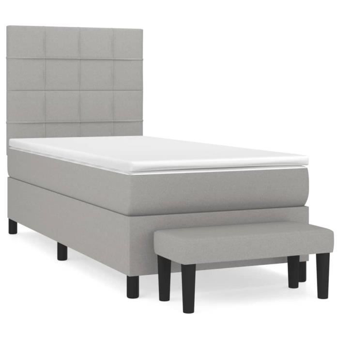 VidaXL Lit à sommier tapissier avec matelas Gris clair 100x200cm Tissu - Modèle 3136573