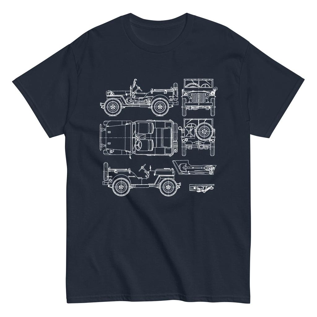 T-Shirt Grafica Disegno Tecnico Militare del Jeep Willys MB della Seconda Guerra Mondiale