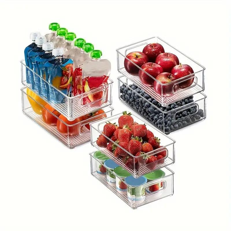 Transparent Refrigerator Organizers Durable Easy-to-Clean Multifunctional Food Storage Box for Fruits Vegetables Meats, Etc