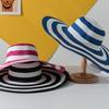Summer Stripe Wide Brim Straw Hat For Women Large Floppy Foldable Beach Sun Shade Hat Simple Uv Panama Portable Plage Travel Cap