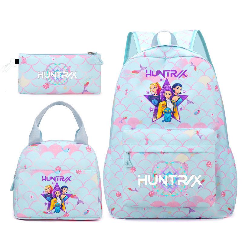 3Pcs/set Cartoon KPOP Printed Backpack with Handbag Pencil Case for Teenager Boy Girl Large Capacity Bookbag Schoolbag Mochila
