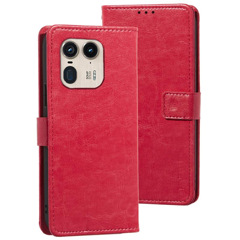

For Motorola Edge 50 Ultra 5G/Moto X50 Ultra 5G Leather Case Phone Wallet Cover Crazy Horse Texture Rose