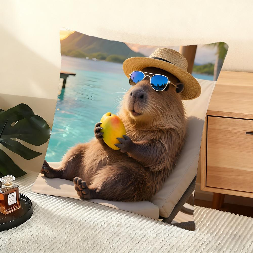 Capybara Cushion Cover Soft Short Plush Pillow Cover Smooth Cozy Texture Aesthetic Cushion Case Home Decor