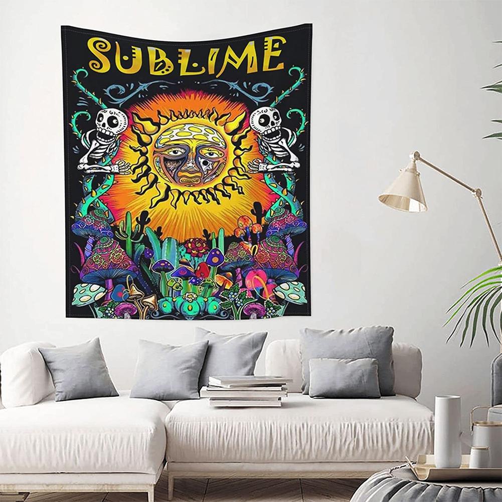 Hippie Sun Rectangle Wall Tapestry Mushroom Cactus Wall Hanging Background Cloth For Bedroom Decor