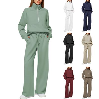Women's 2-Piece Set Half Zipper Wide Leg Sweatpants Casual Suit Women's Fashionable and Comfortable Clothes