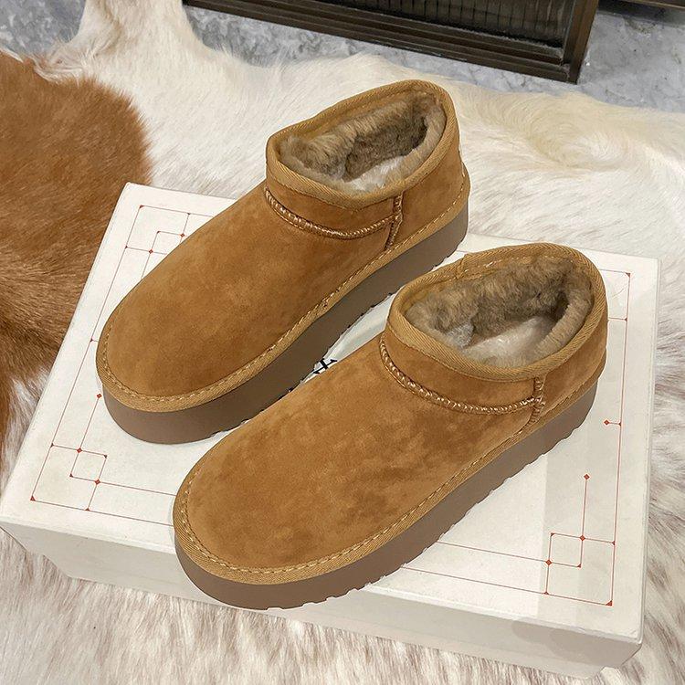 

Зимние ботинки на толстой подошве женские меховые цельные 2025 новые зимние бархатные туфли-хлебушки короткие с высоким голенищем Северо-восточные хлопковые ботинки 40 имбирный